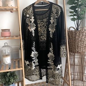 Embroidered Cardigan and Sleeveless Set